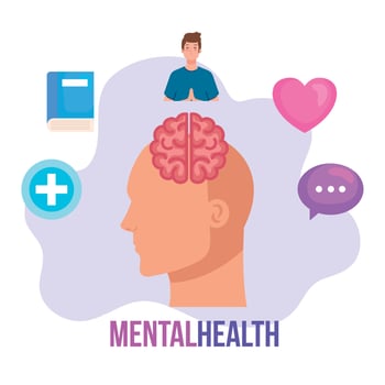 mental health concept, and human profile with health icons vector
