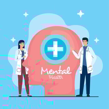 mental health medical treatment, doctors with profile human vector