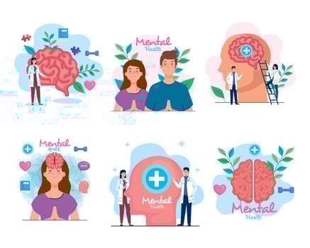 set banners of mental health with icons vector
