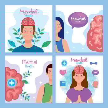 set banners of mental health with icons vector