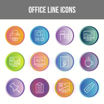 Unique Office Line icon set vector