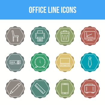 Unique Office Line icon set vector