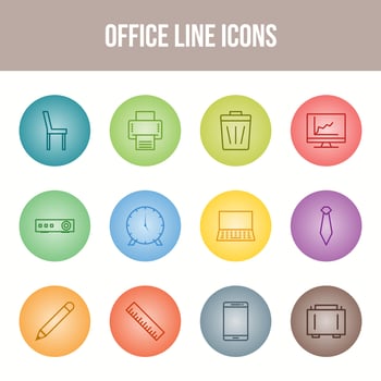 Unique Office Line icon set vector