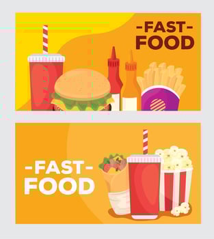 set of poster of delicious fast food vector
