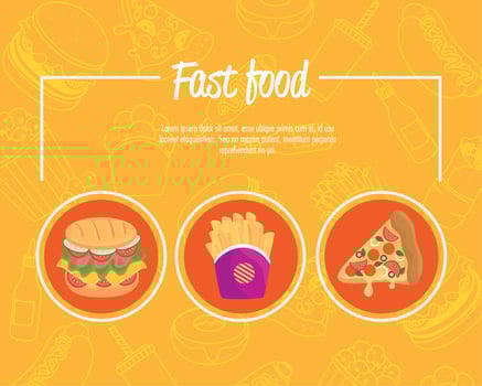 poster with set of delicious fast food vector