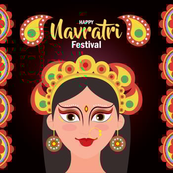 happy navratri celebration poster with maa durga decoration vector