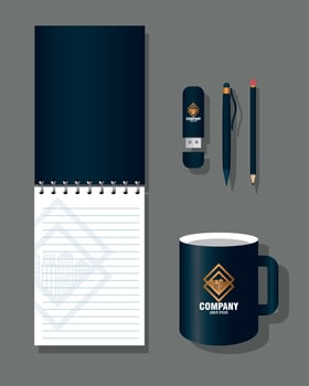 brand mockup corporate identity, mockup stationery supplies color black with golden sign vector
