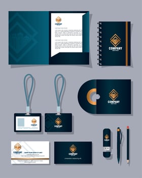 brand mockup corporate identity, mockup stationery supplies, black color with golden sign vector