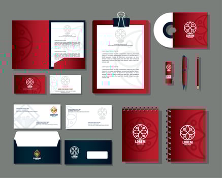 brand mockup corporate identity, mockup stationery supplies, red color with sign white vector