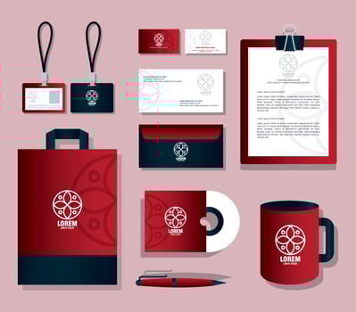 mockup stationery supplies color red with sign white, brand mockup identity corporate vector