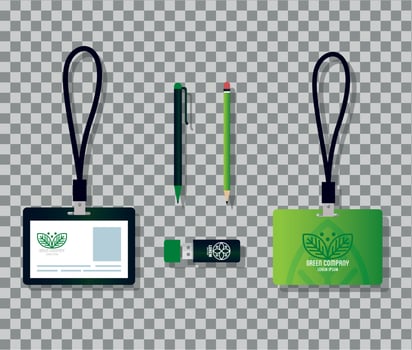 mockup stationery supplies color green with sign leaves, corporate identity green vector