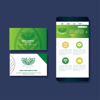 mockup stationery supplies color green with sign leaves, green identity corporate vector
