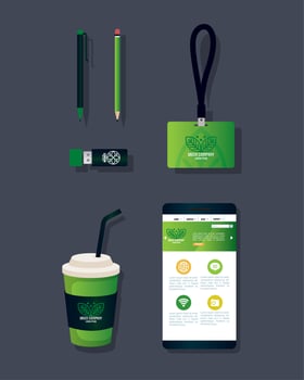 mockup stationery supplies color green with sign, green identity corporate vector