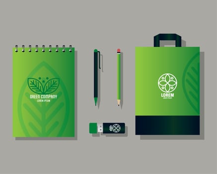 mockup stationery supplies, green identity corporate vector