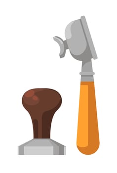 Coffee spoon and press for machine, brewing drink vector