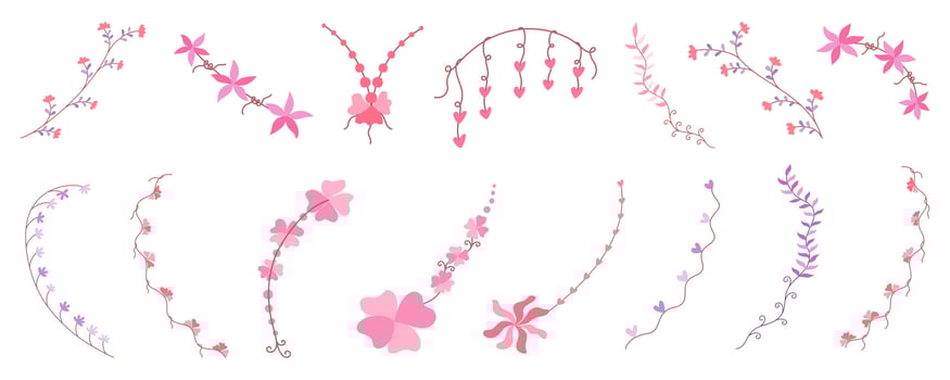 Set of flowers elements designed in doodle style on white background for card decoration, wedding, scrapbook, paper decoration, digital print and more. vector