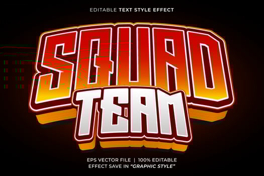 Squad team esport 3D editable text effect template vector