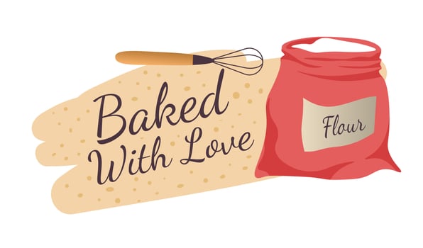 Baked with love, flour and whisk cooking vector
