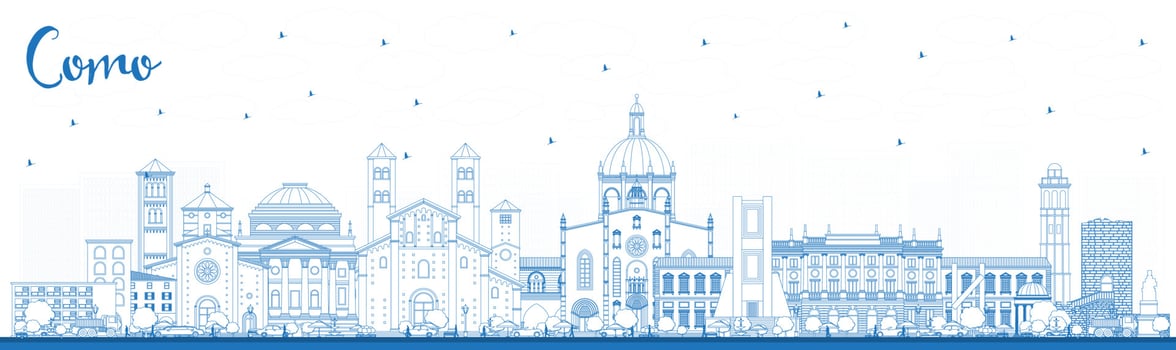Outline Como Italy City Skyline with Blue Buildings. vector
