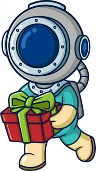 The diver holding a big gift vector