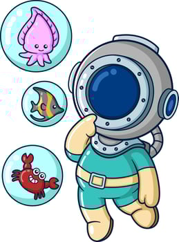 The diver confusing to option sea animal for playing together vector
