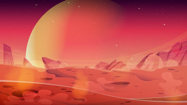 Mars landscape with craters and red rocky surface vector