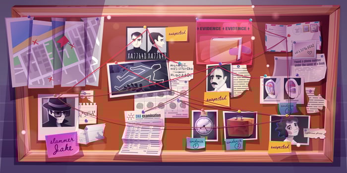 Detective board for crime investigation evidence vector