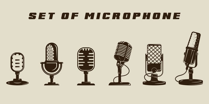 set of isolated microphone icon vector illustration template graphic logo design. bundle collection of various podcast sign or symbol for broadcast or radio business