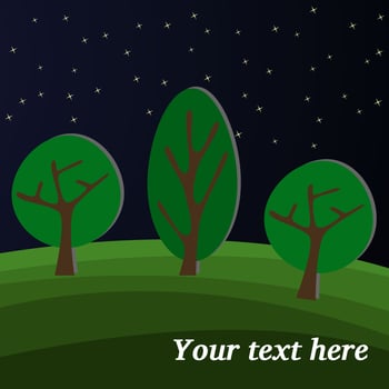 Three Trees. Edge of the Forest at Night. vector