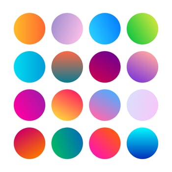 Round Gradients spheres. Set of sixteen trendy multicolored Gradients . Vector illustration