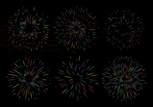 Set of six colorful Holiday Firework on night background. Festive, anniversary and celebration Bright Salute. Vector illustration