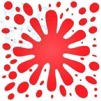 Big red splash with lots of small splashes on a white background. Vector illustration