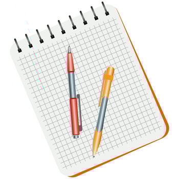 Notebook, red pen and yellow pen on a white background vector