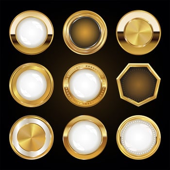 Collection of golden badges isolated on black background vector illustration