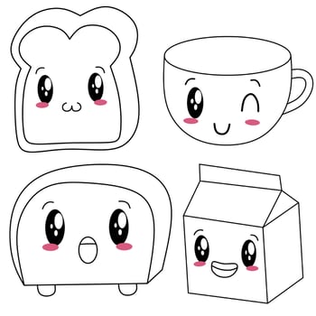 vector image of cute and funny bread and milk