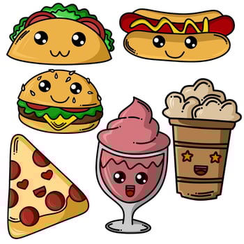 cartoon fast food vector drawing for coloring book