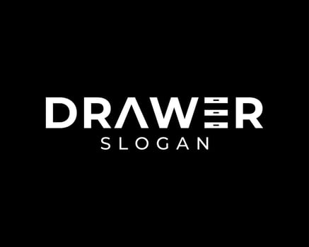 Drawer Furniture Storage Interior Cabinet Desk Keep Shelf Typography Wordmark Vector Logo Design