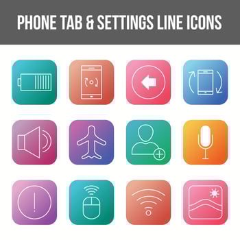 Unique phone tab and settings vector line icon set