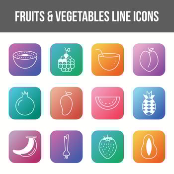 Unique fruits and vegetables vector line icon set