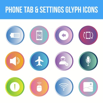Unique phone tab and settings vector glyph icon set