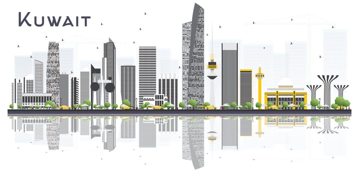 Kuwait City Skyline with Gray Buildings and Reflections Isolated on White Background. vector