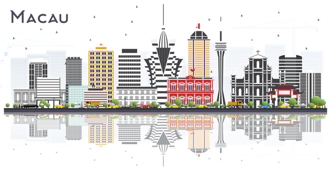 Macau China City Skyline with Gray Buildings and Reflections Isolated on White. vector