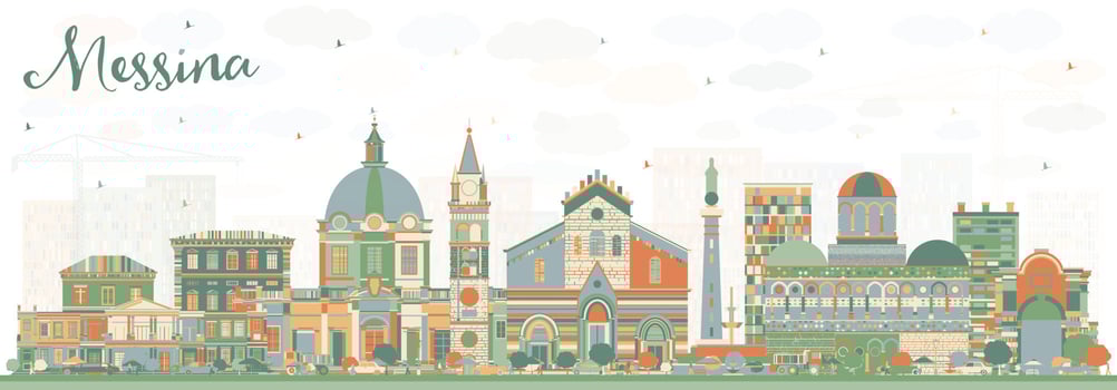 Messina Sicily Italy City Skyline with Color Buildings. vector