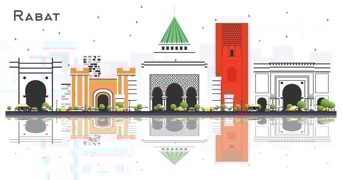 Rabat Morocco City Skyline with Gray Buildings and Reflections Isolated on White. vector