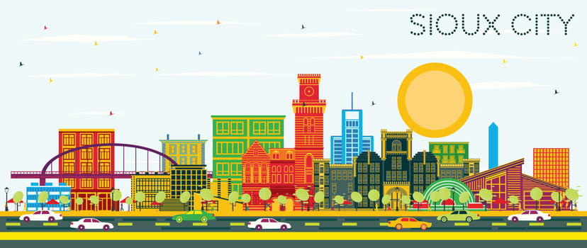 Sioux City Iowa Skyline with Color Buildings and Blue Sky. vector