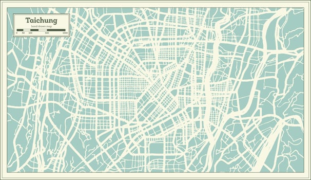 Taichung Taiwan City Map in Retro Style. Outline Map. vector