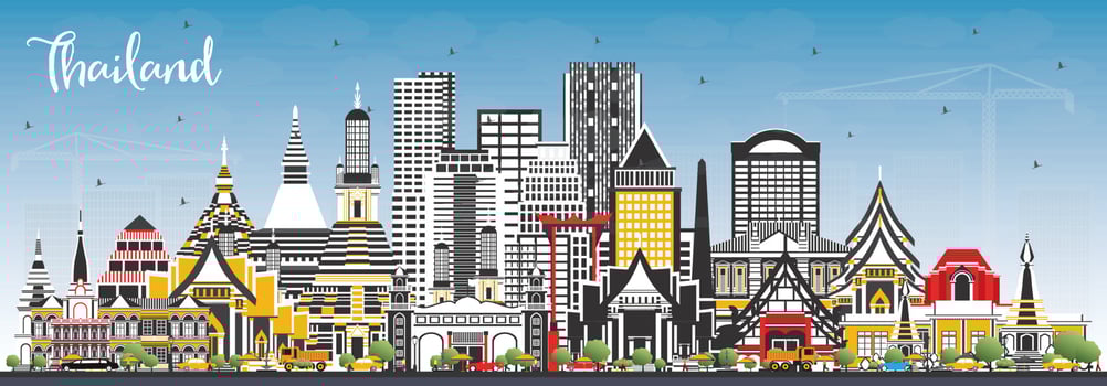 Thailand City Skyline with Color Buildings and Blue Sky. vector