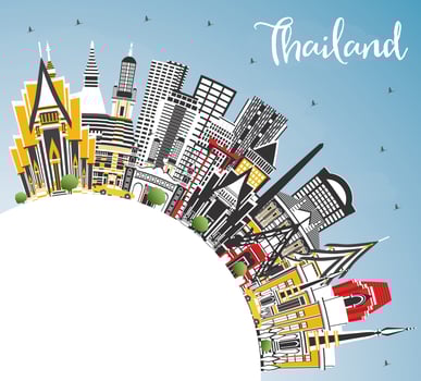 Thailand City Skyline with Color Buildings, Blue Sky and Copy Space. vector