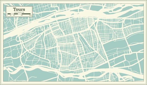 Tours France City Map in Retro Style. Outline Map. Vector Illustration.