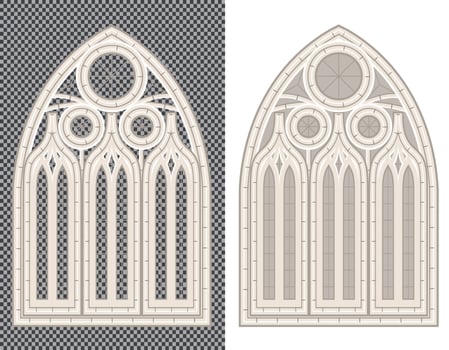 Gothic Medieval Window on White and Transparent Background. vector